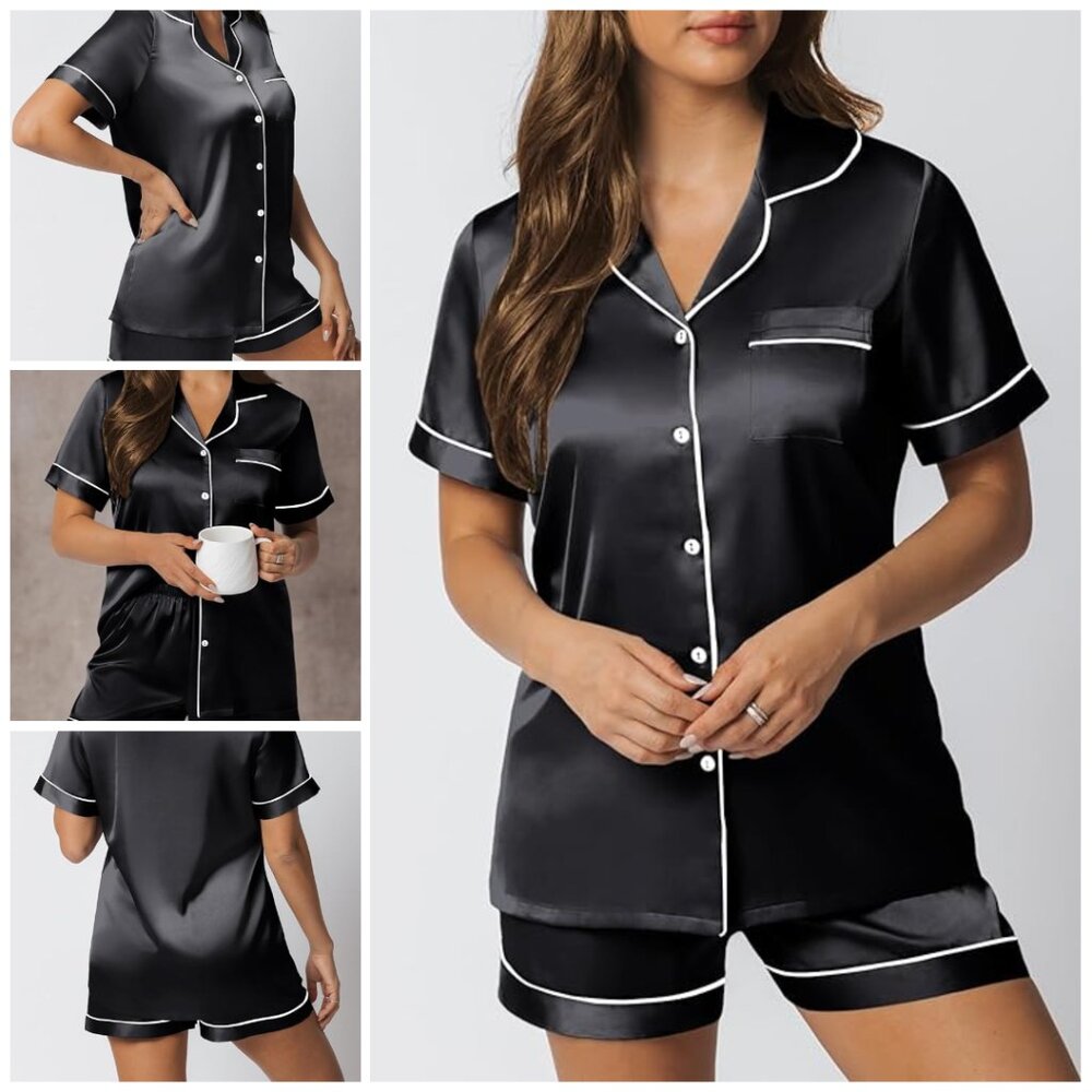 Silk Satin Pajama Set for Women 2 Piece Lounge Pjs Shorts Summer Sleepwear